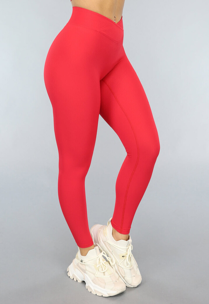 Rode Rib Sportlegging met Overslag Taille