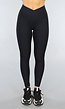 Zwarte Rib Sportlegging met Overslag Taille