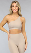 Taupe One Shoulder Sport Top met Uitneembare Pads