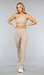 Taupe One Shoulder Sporttop met Uitneembare Pads
