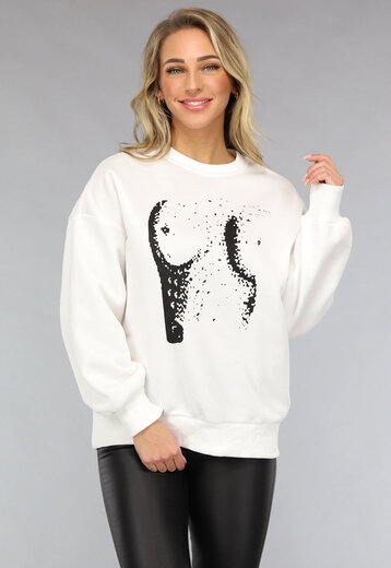 OP=OP! Witte Oversized Sweater met Boob Print