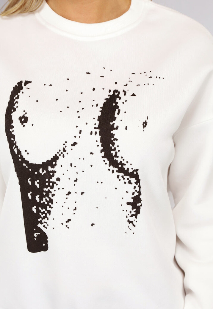 Witte Oversized Sweater met Boob Print