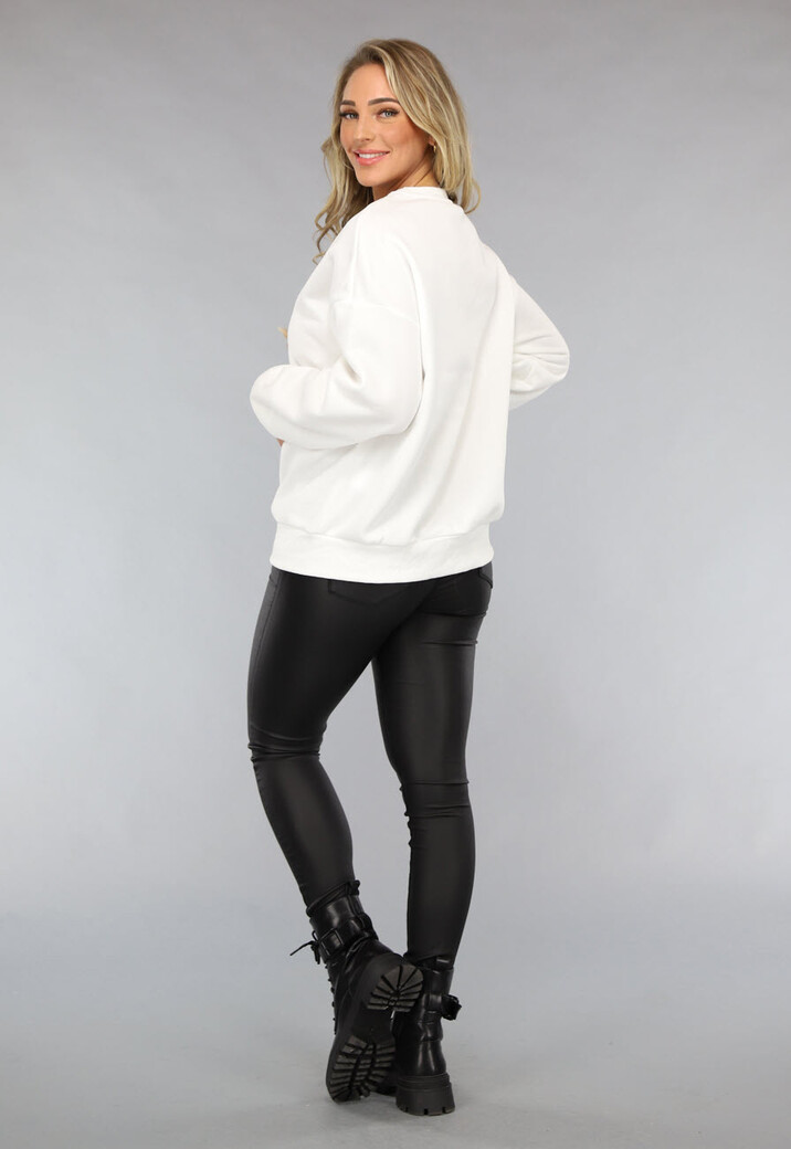 Witte Oversized Sweater met Boob Print