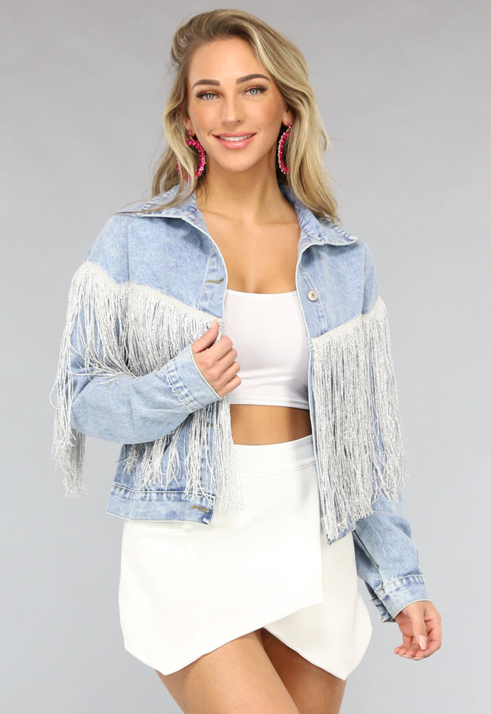 Denim Jasje met Zilveren Fringe