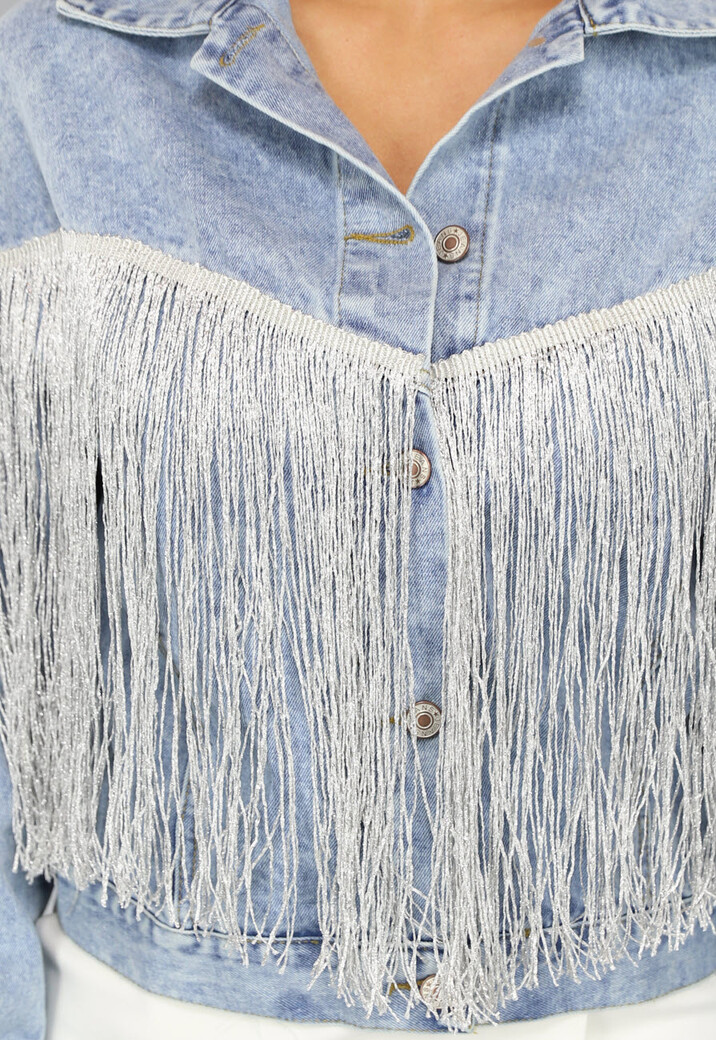 Denim Jasje met Zilveren Fringe