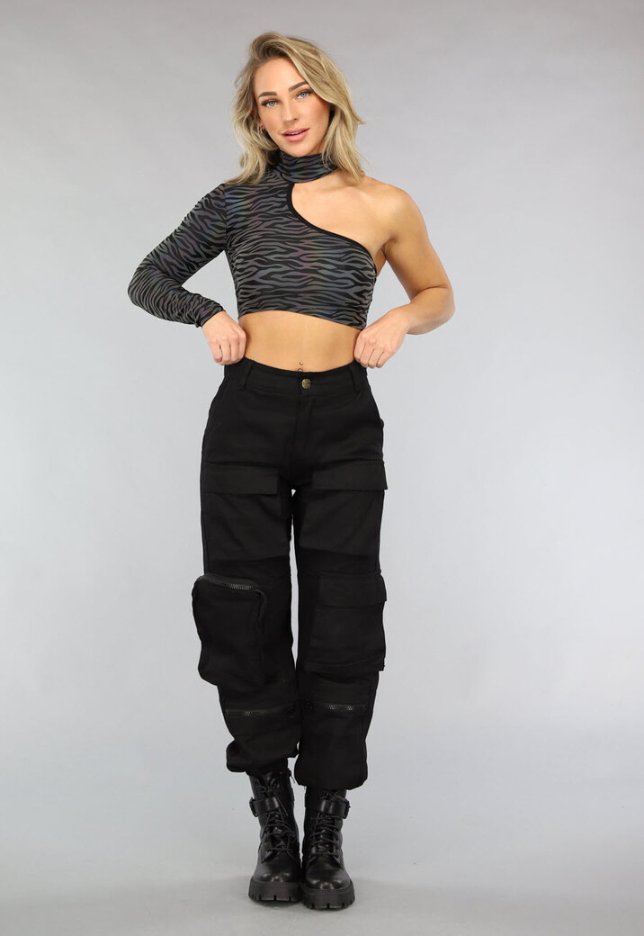 Reflecterende Zebra One Shoulder Top