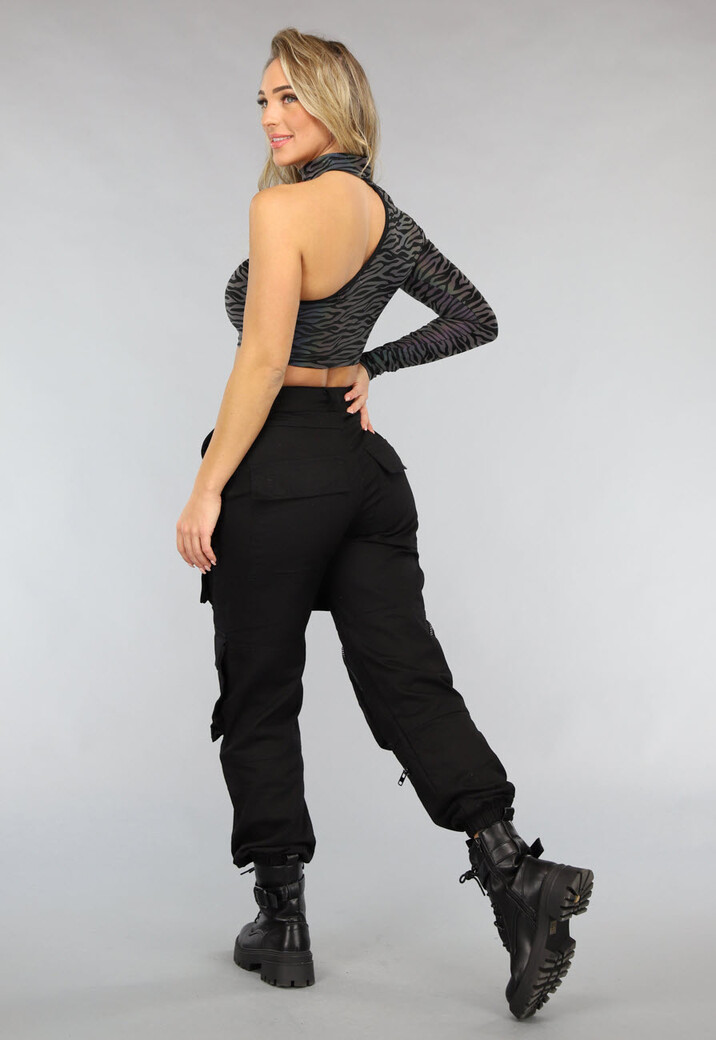 Reflecterende Zebra One Shoulder Top