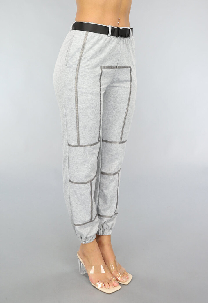 Grijze Joggingsbroek met Reflecterende Lijnen