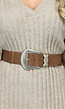 Elastische Riem met Grote Schelpen Gesp in Camel