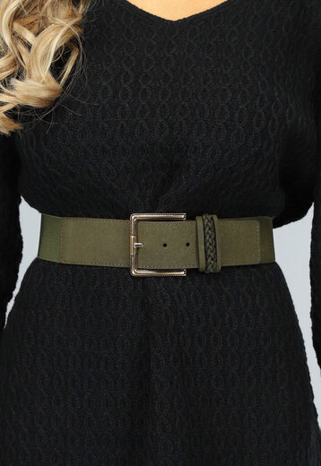 OP=OP.14.AV Khaki Stretch Riem met Vierkante Gesp