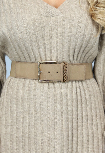 OP=OP.14.AV Taupe Stretch Riem met Vierkante Gesp