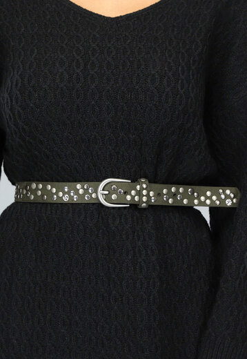 SALE50 Suèdelook Riem met Studs in Khaki