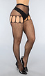 Zwarte Jarretel Look Fishnet Panty met Strass