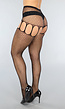 Zwarte Jarretel Look Fishnet Panty met Strass