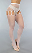 Witte Jarretel Look Fishnet Panty met Strass