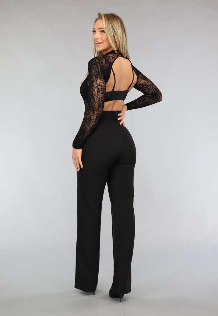High Cut Zwarte Longsleeve Bodysuit