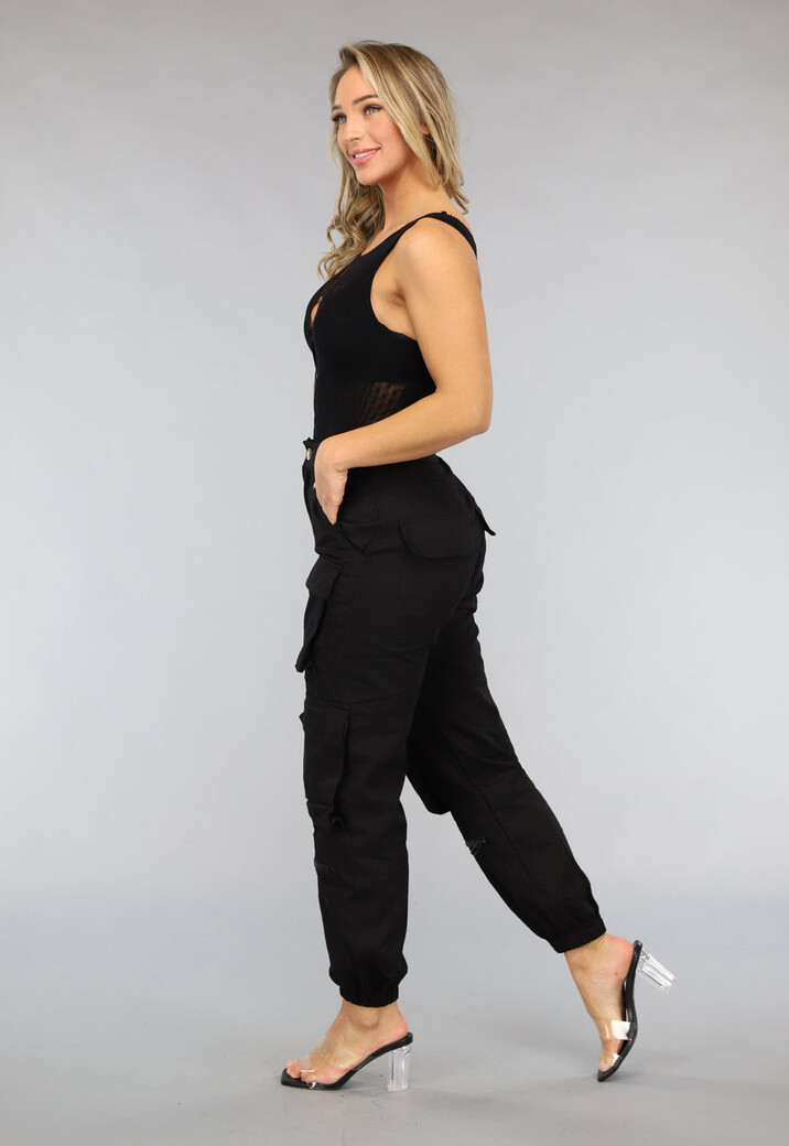 Zwarte Fishnet Playsuit met Cut Out