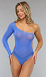 Blauwe One Shoulder Fishnet Body met Cut Out