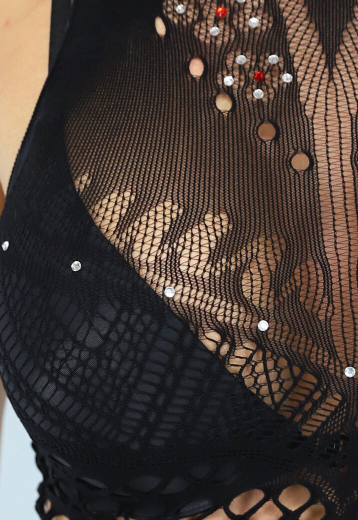 Zwart Fishet Strass Two Piece