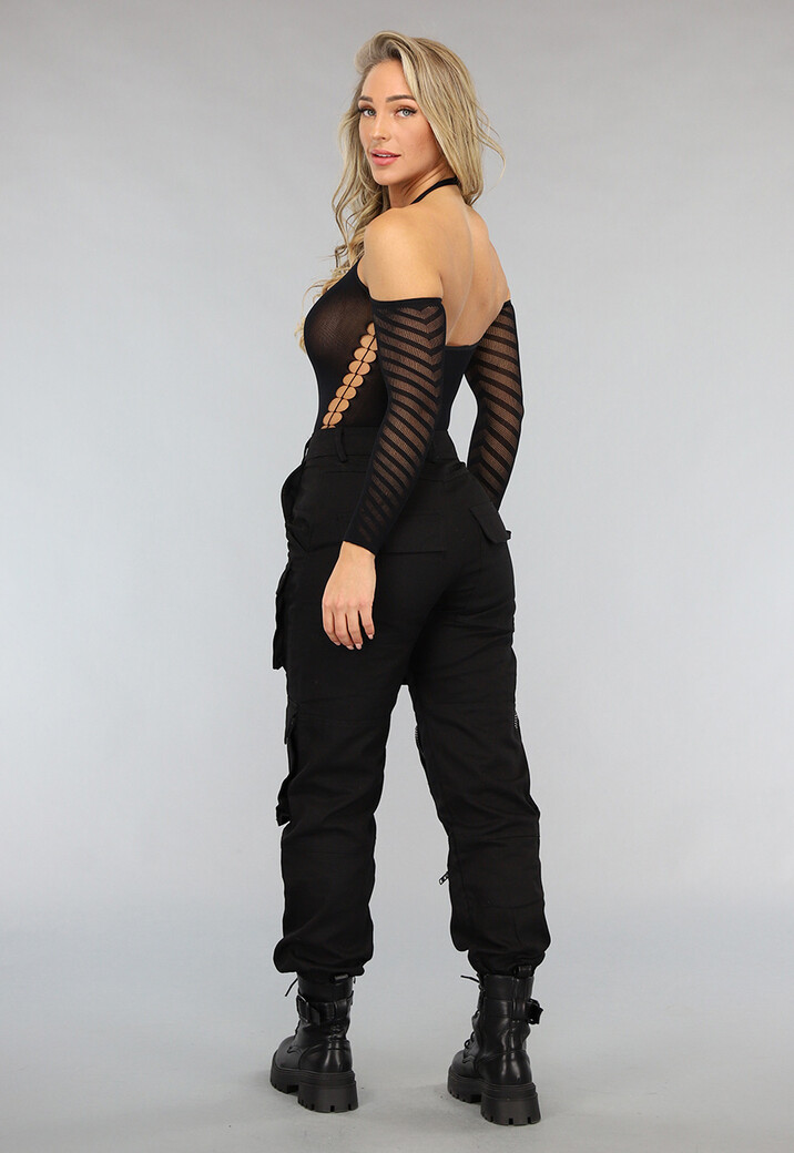 Zwarte Halter Jumpsuit met Cut Out