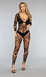 Zwarte Fishnet Catsuit met Patronen