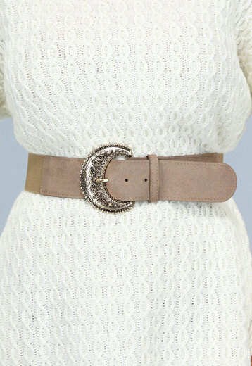 SALE50 Taupe Brede Riem met Grote Gouden Gesp