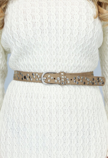 SALE50 Suèdelook Riem met Studs in Taupe