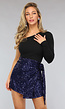 Navy Blauwe Sequin Wrap Rok