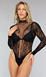 High Cut Zwarte Longsleeve Bodysuit