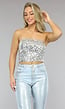 Zilveren Strapless Crop Top met Pailletten