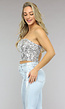 Zilveren Strapless Crop Top met Pailletten