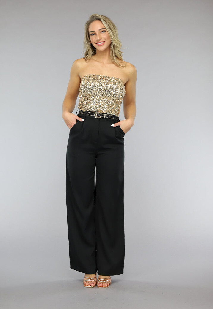 Gouden Strapless Crop Top met Pailletten