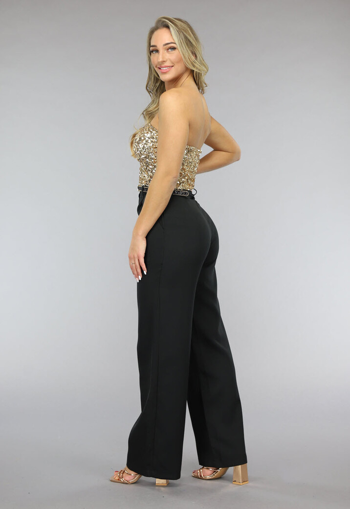 Gouden Strapless Crop Top met Pailletten