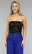 Zwarte Strapless Crop Top met Pailletten