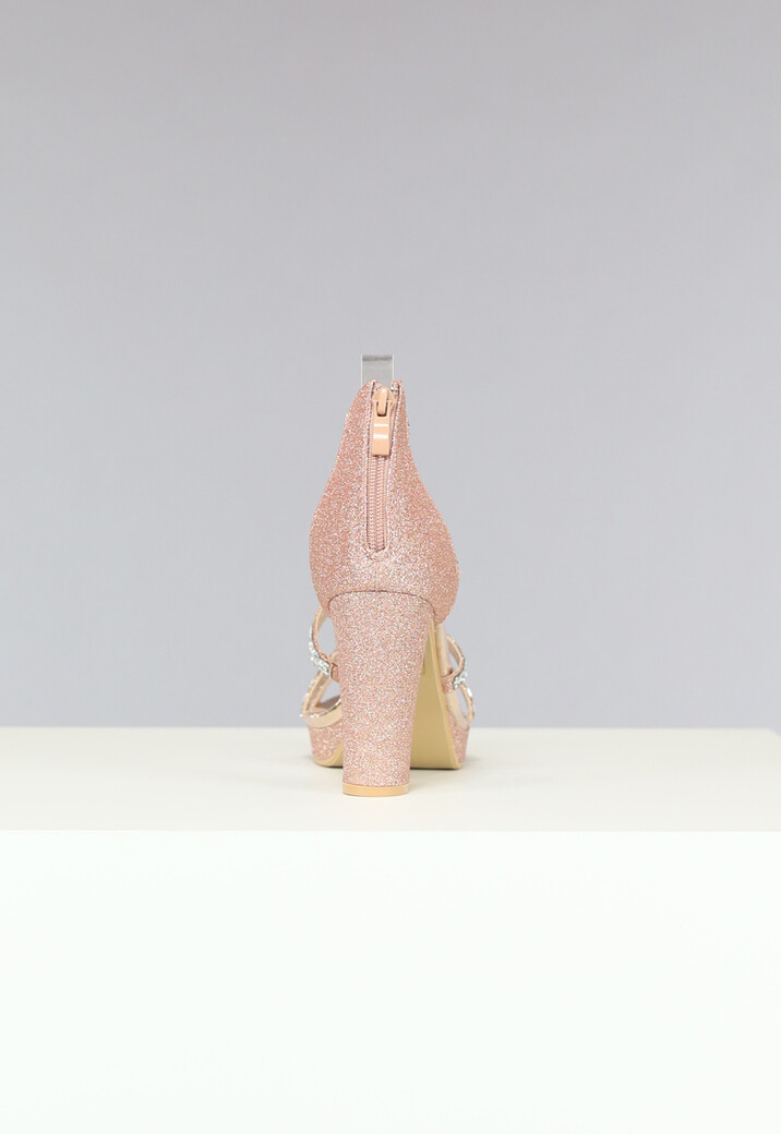 Champagne Glitter Sandalen met Strass Bandjes