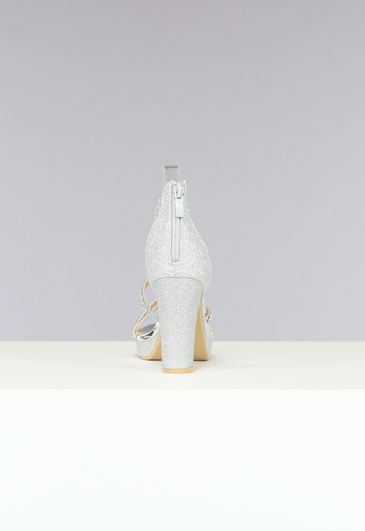 Zilveren Glitter Sandaletten met Strass Bandjes