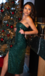 Strapless Groene Sequin Midi Jurk met Split