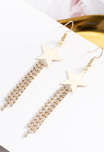 Gouden Sterren Oorbellen met Strass Fringe