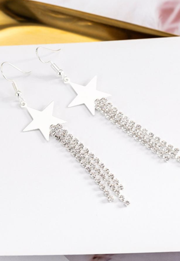 Zilveren Sterren Oorbellen met Strass Fringe