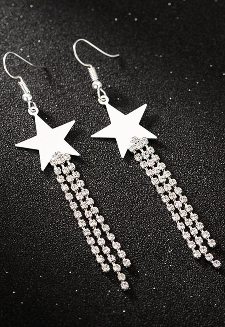 Zilveren Sterren Oorbellen met Strass Fringe