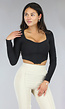 Zwarte Lange Mouwen Rib Crop Top