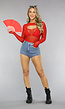 Longsleeve Mesh Bodysuit Set in Rood