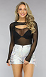 Zwarte Mesh Rave Bodysuit met Bolero