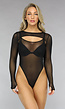 Zwarte Mesh Rave Bodysuit met Bolero