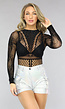 Zwarte Fishnet Bodysuit met Glitters