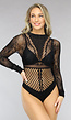 Zwarte Fishnet Bodysuit met Glitters