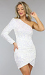 Witte Asymmetrische Lovertjes Bodycon Jurk