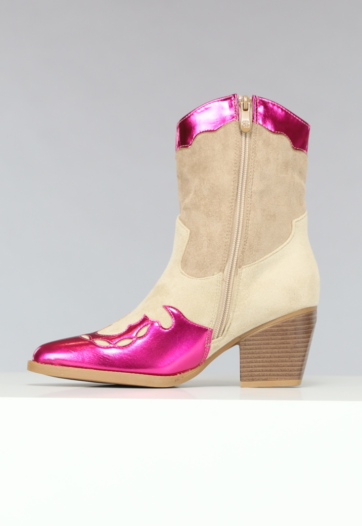 Suèdelook Laarsjes met Roze Metallic details