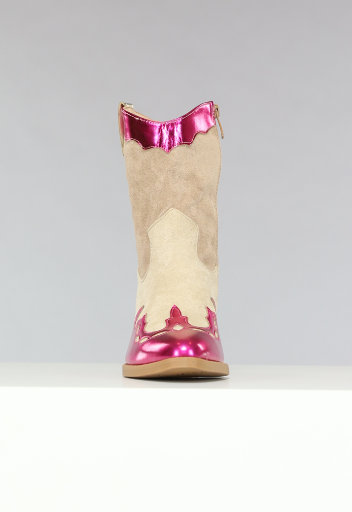 Suèdelook Laarsjes met Roze Metallic details