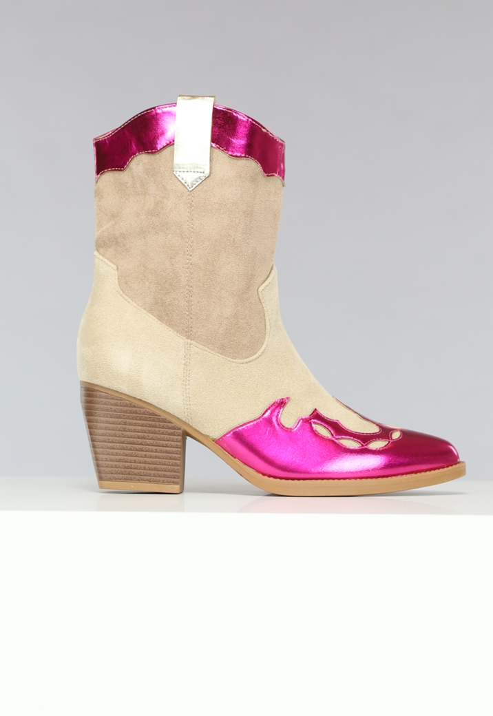 Suèdelook Laarsjes met Roze Metallic details